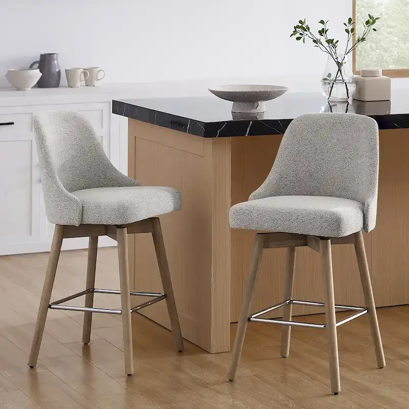 Set of 2 Upholstered Counter Height Swivel Barstool