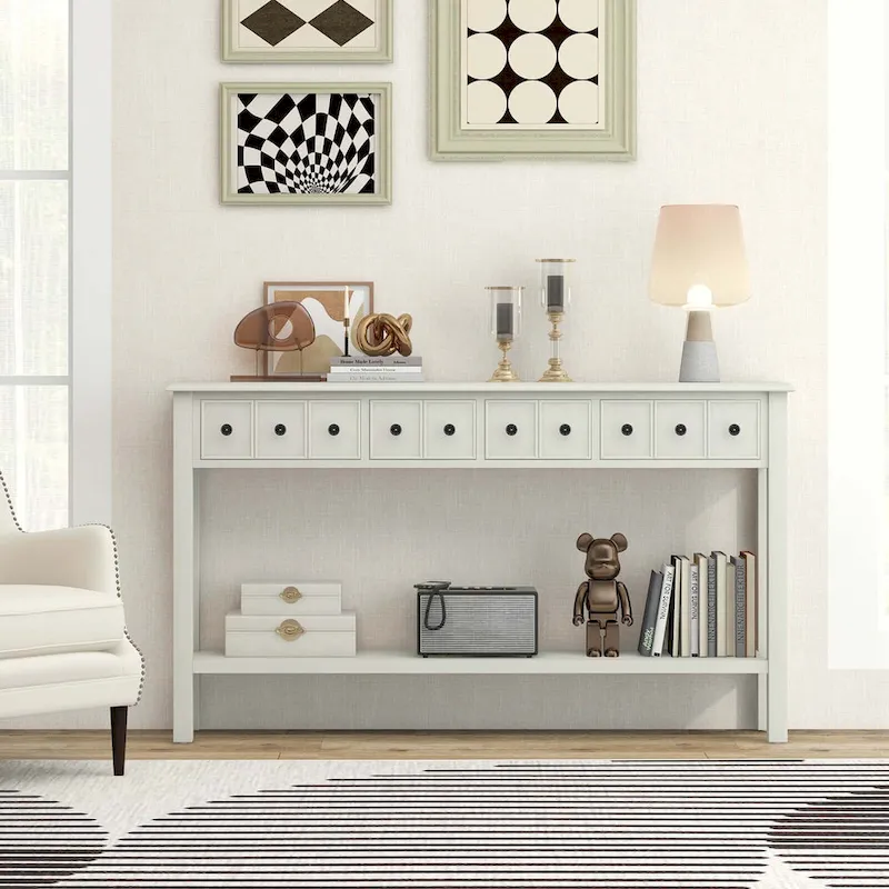Costway 60 Console Table Retro Entryway Sofa Table with 4 Drawers & - See Details