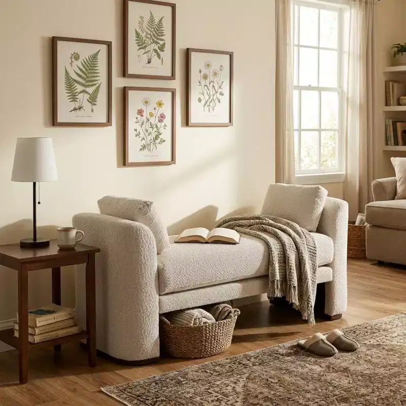GDFStudio Jase Contemporary Rubberwood Boucl Upholstered Bench with Pillows