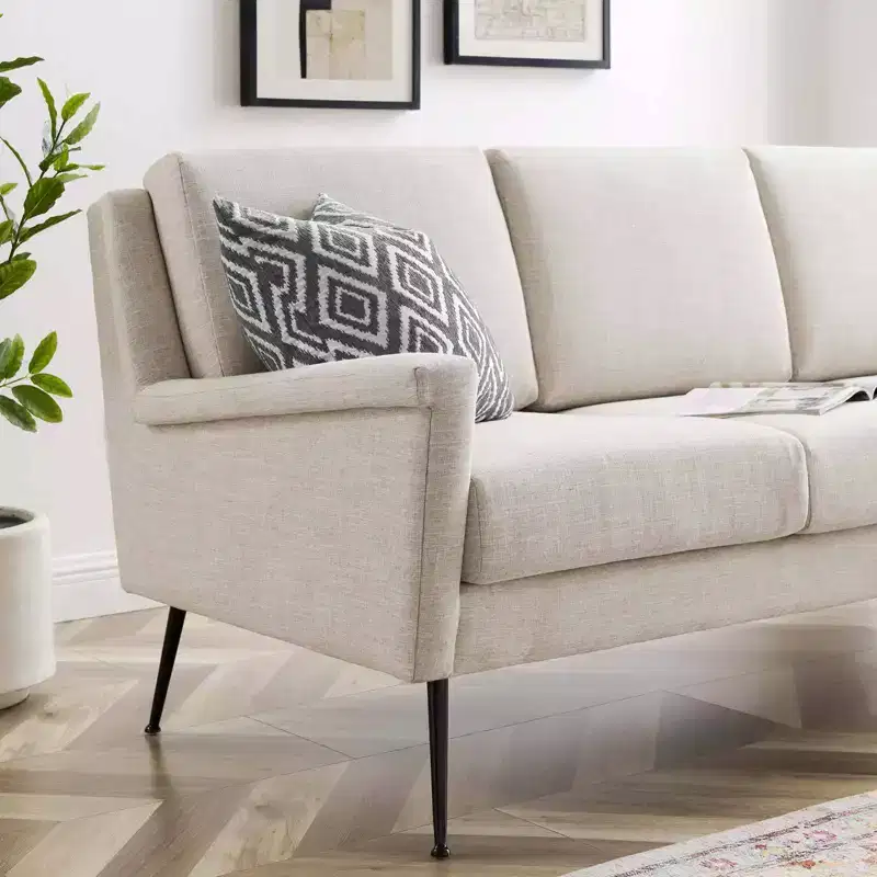 Fabric Sofa Black/Beige: Polyester Upholstery, Metal Frame, Modern Style, Seats 3