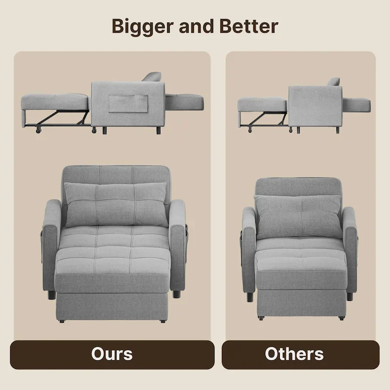 3-in-1 Pull-Out Sofa Bed Sleeper Chair , Convertible Adjustable Foldable Upholstered Lounge Couch