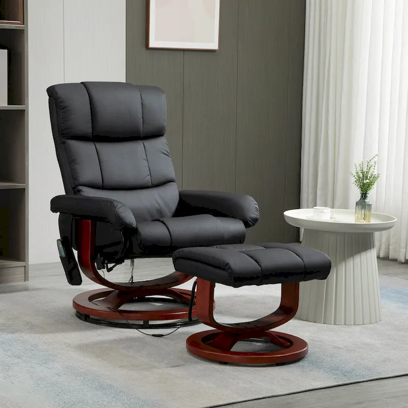Black 28.8 High Back Swivel Recliner Chair with Ottoman