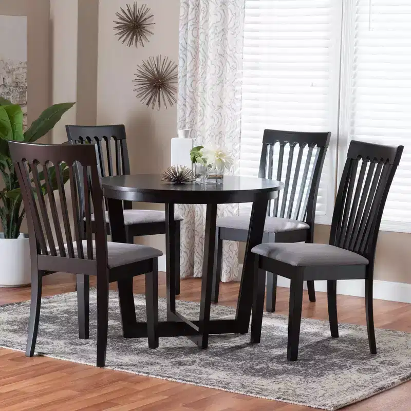 Baxton Studio Nellie Modern Grey Fabric and Dark Brown Wood 5-Piece Dining Set