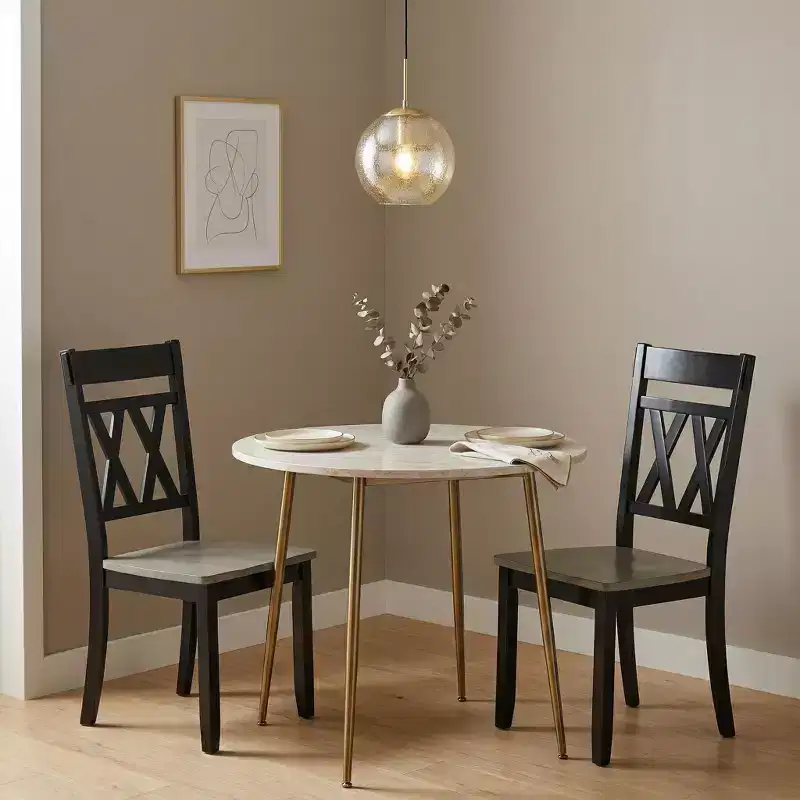 Farmhouse X-Back Dining Side Chairs Set of 2, Solid Wood, Two-Tone, 250 lb