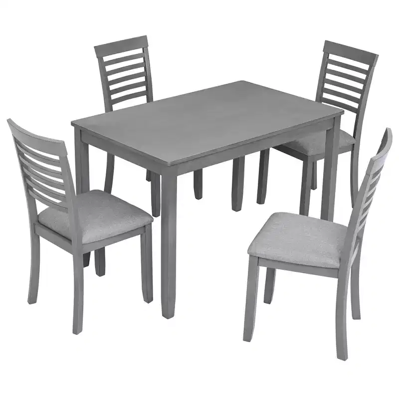 5-Piece Modern Dining Set - Rectangular Wood Table & 4 Upholstered Chairs