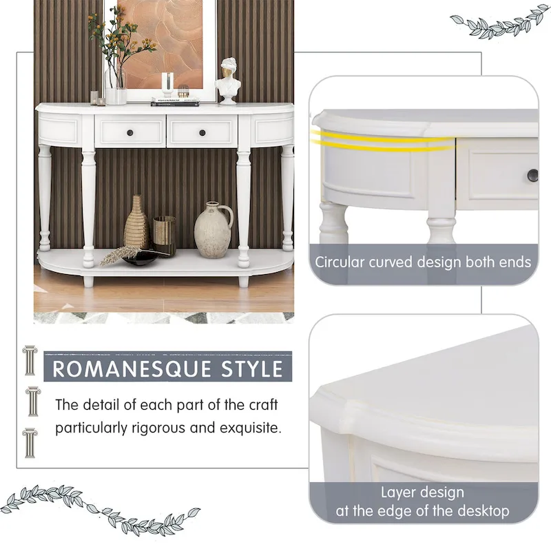 Retro Circular Curved Design Console Table with Open Style Shelf
