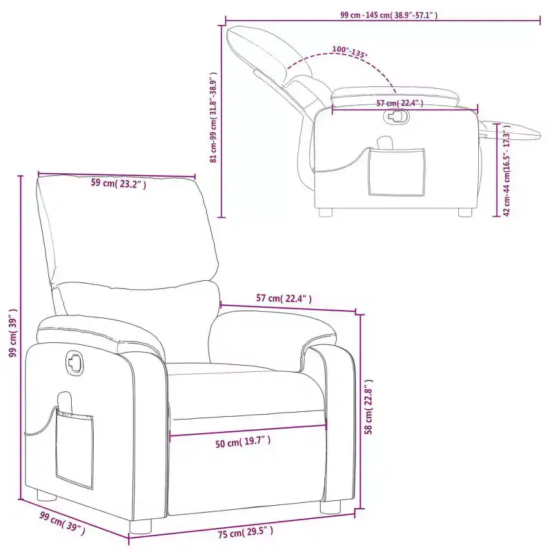 vidaXL Massage Recliner Chair Polyester, Metal, Plywood Single
