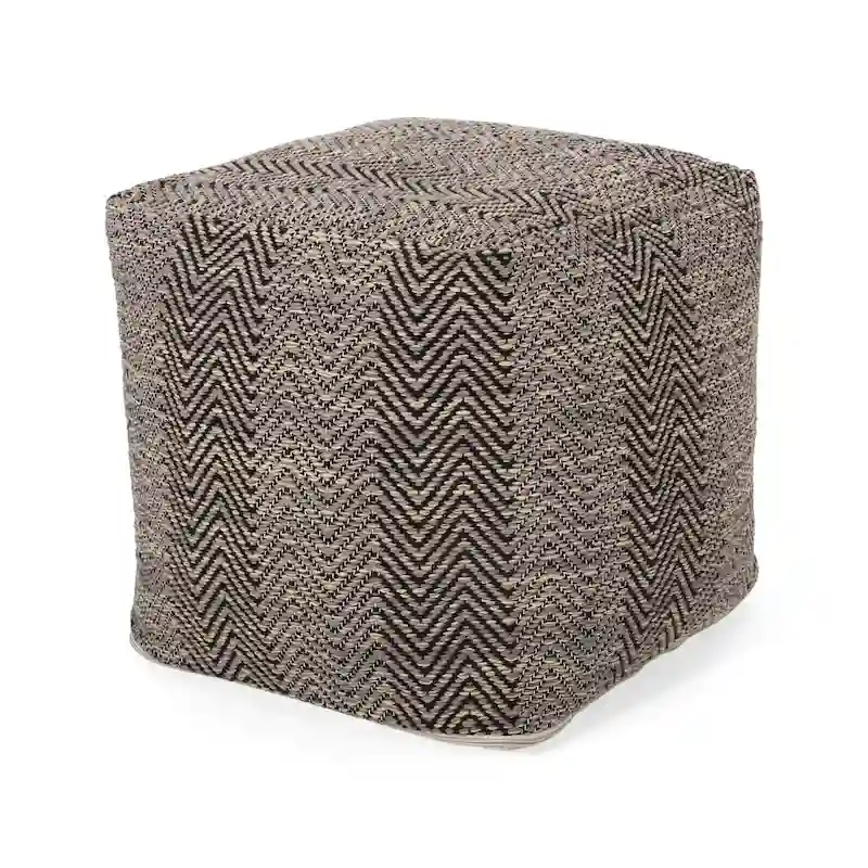 Hand-Crafted Cotton Cube Pouf with Chevron Pattern