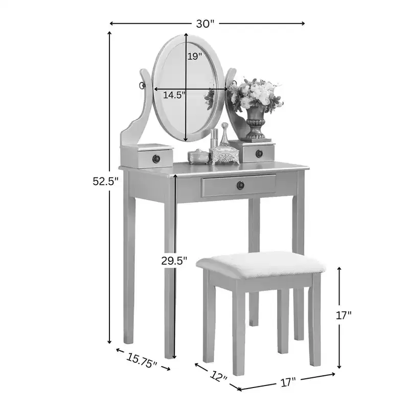 Moniys Wood Moniya Makeup Vanity Table and Stool Set, Pink