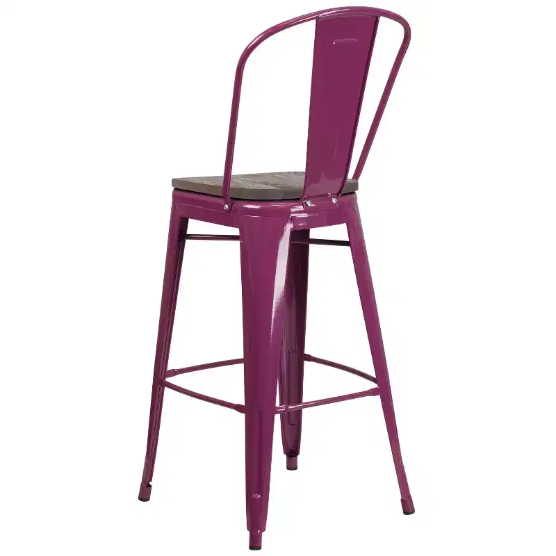 Flash Furniture 30 High Metal Barstool with Back and Wood Seat