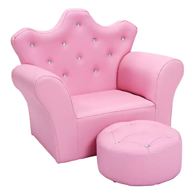 Kids Sofa Toddler Couch Princess Armchair Children Gift with Ottoman White/Pink