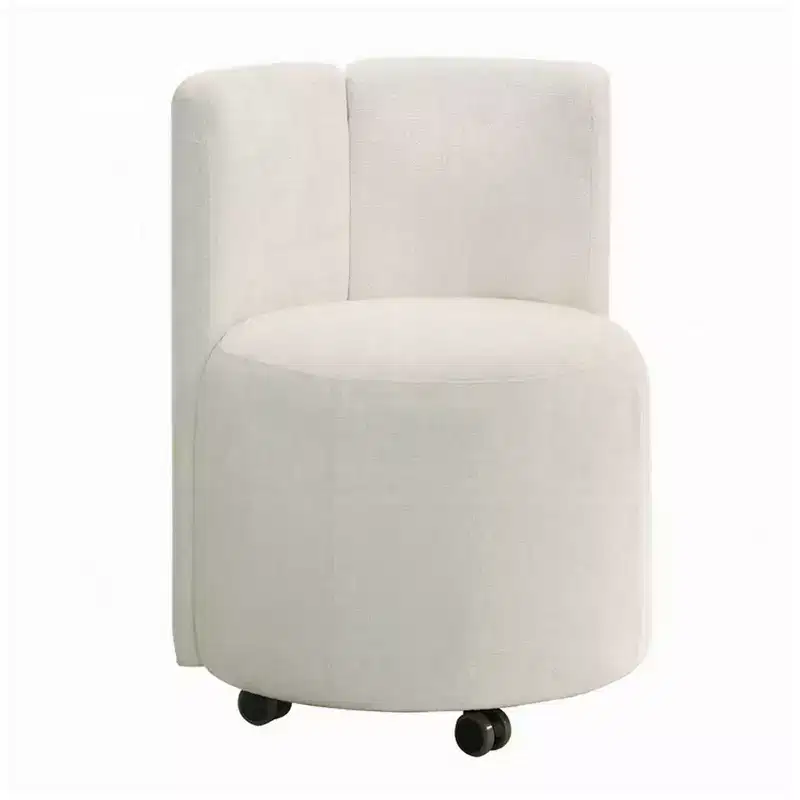 Royal Hampton Dining Side Chair Set of 2, Rolling Caster Wheels, White Chenille