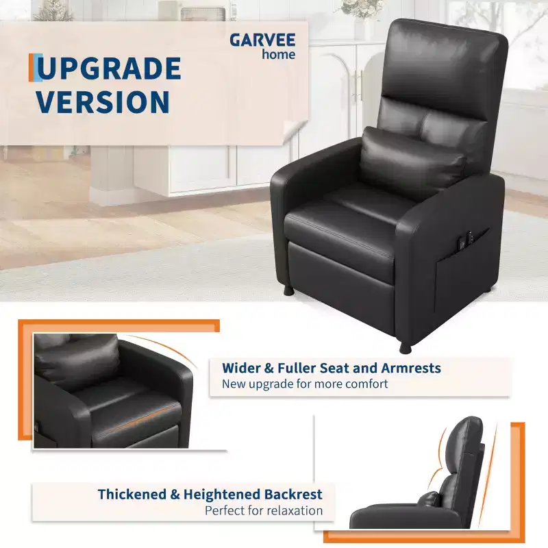Power Recliner Chair, Adjustable Electric Recliner Ergonomic Overstuffed PU Leather Single Sofa, Tall Back, Padded Seat, Home Theater Seating