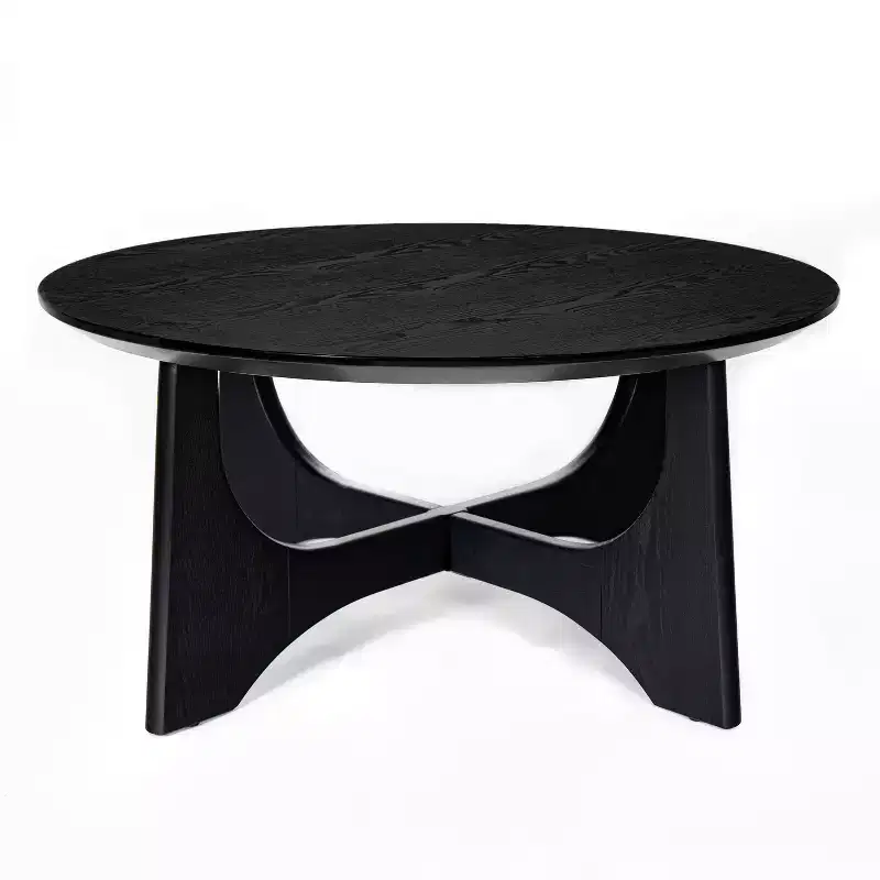 Homy Casa Round Coffee Table with Sculptural Base for Living Room or Lounge, Black