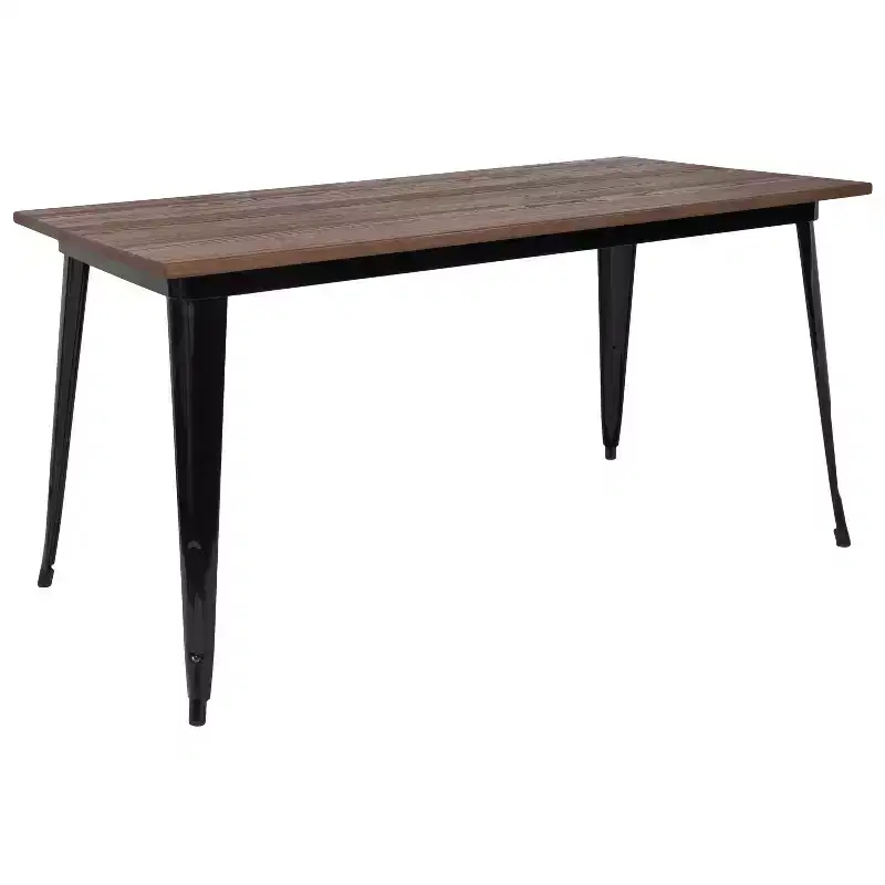 Galvanized Steel and Walnut Wood Rectangular Dining Table 60