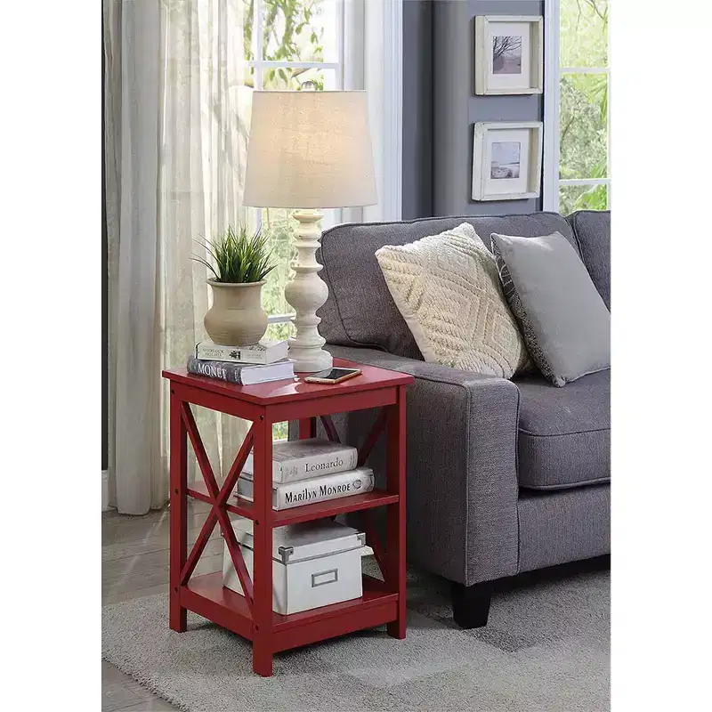 End Table with Three Shelves and X-Frame Sides