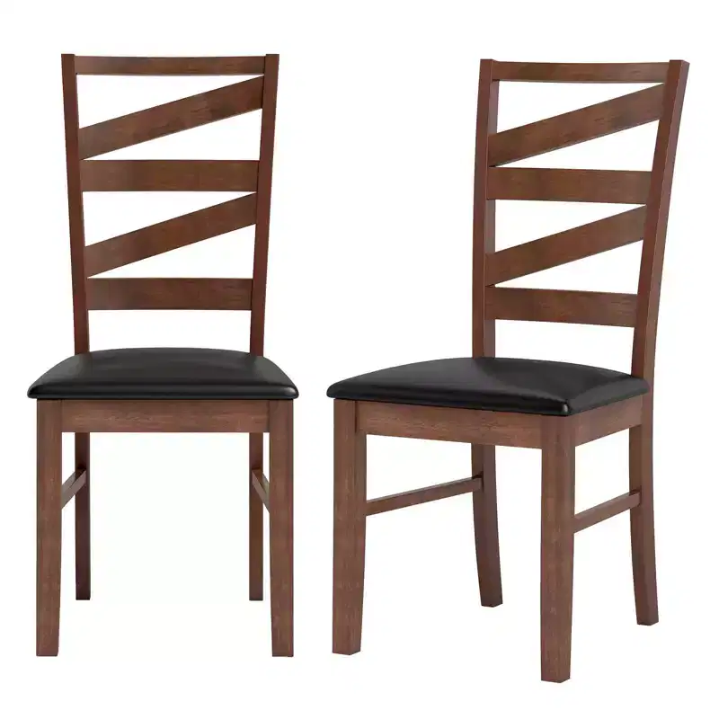 Costway Dining Chairs Set of 2 Rubber Wood Legs Faux Leather Upholstered Seat Armless