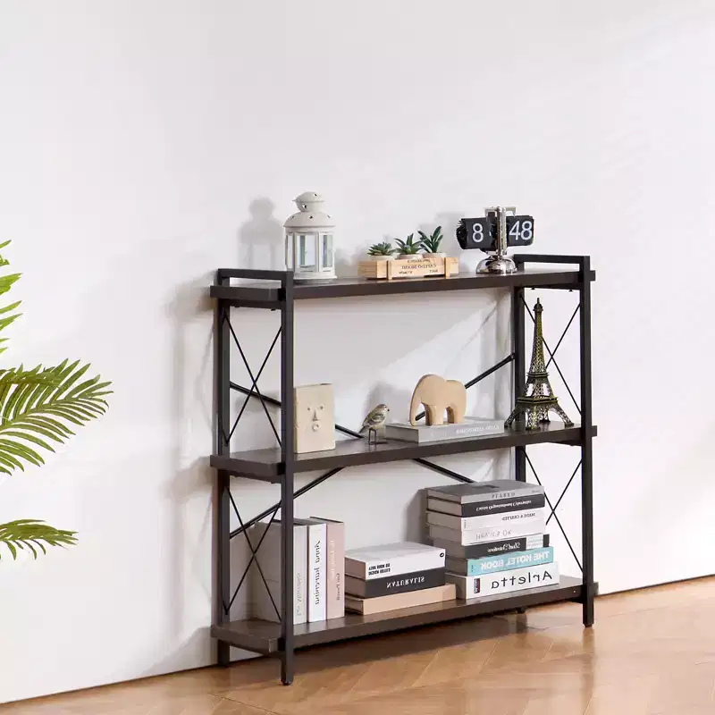 Metal Bookshelf, 3-Tier Industrial Bookshelf, Small Rustic Storage Display Bookcase with Open Shelves, Freestanding Display Vintage Shelving