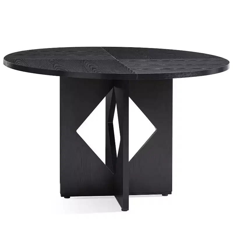 Sailvan 47.2 Round Dining Table for 4 to 6 People, Farmhouse Dining Room Table with Wooden Pedestal Base and Thick Table Top