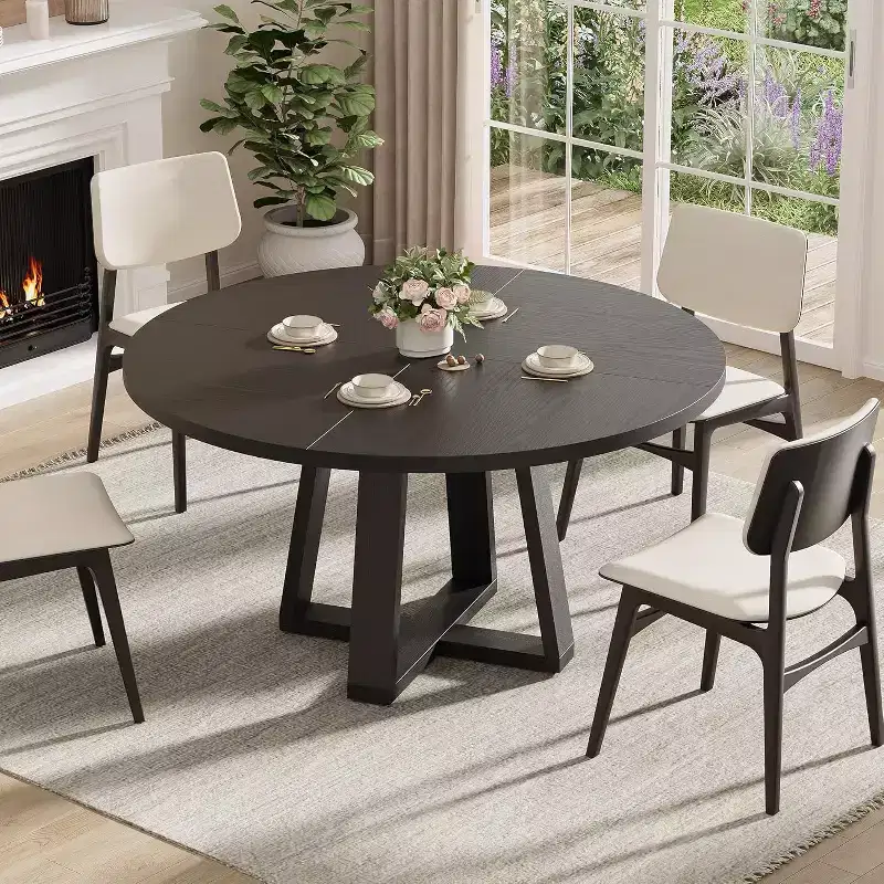 47In Round Dining Table, Kitchen Table with Sturdy Cross-Shaped Base & Adjustable Foot Pads for Dining Room, Kitchen, Living Room(Table Only)