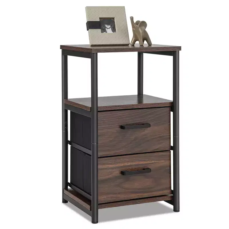 Nightstand Bedside End Table with 2 Fabric Drawers and Storage Shelf