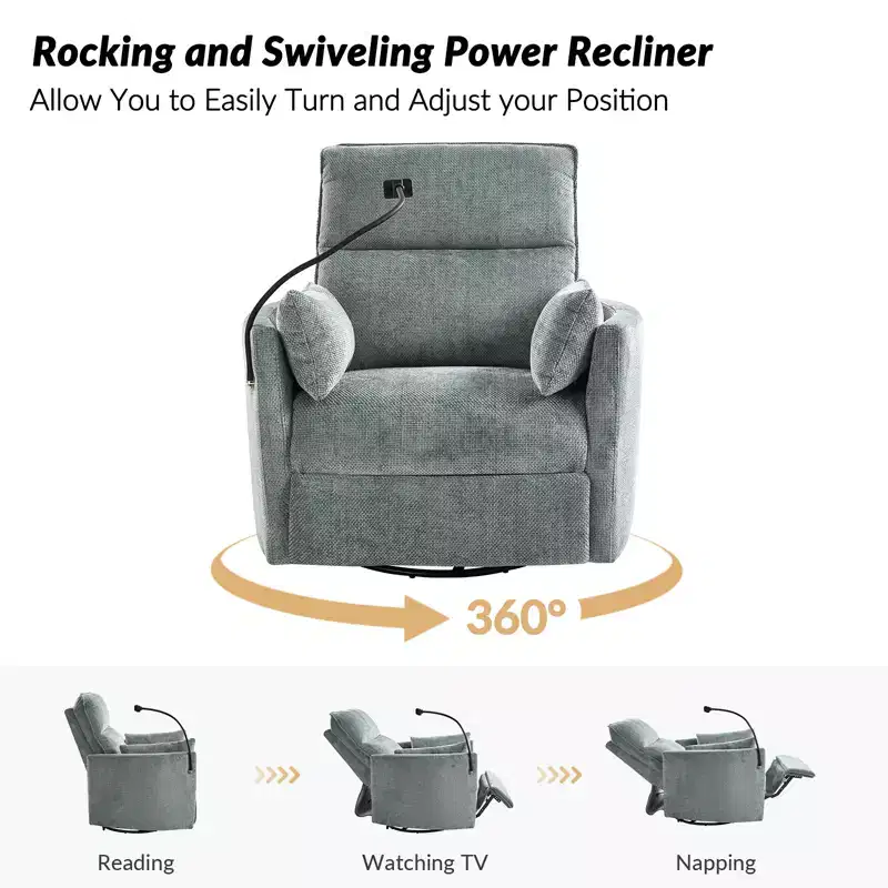 Julius 38 Power Rocking Swivel Nursery Recliner with USB | HULALA HOME
