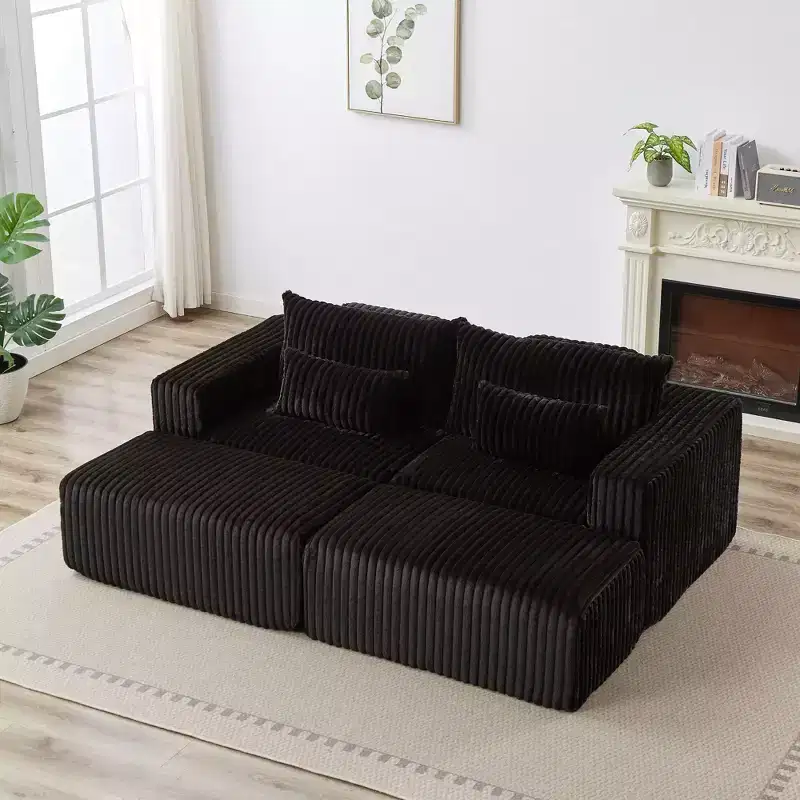 87 Oversized Lounge Chaise: No Assembly, Cloud Plush Loveseat with 2 Removable Footstools - Fluffy Modern Sleeper for Living Room and Bedroom