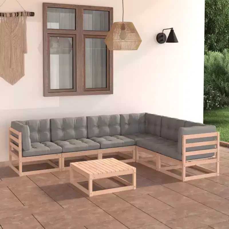 vidaXL Garden Lounge Set Gray Solid pinewood Large Modular