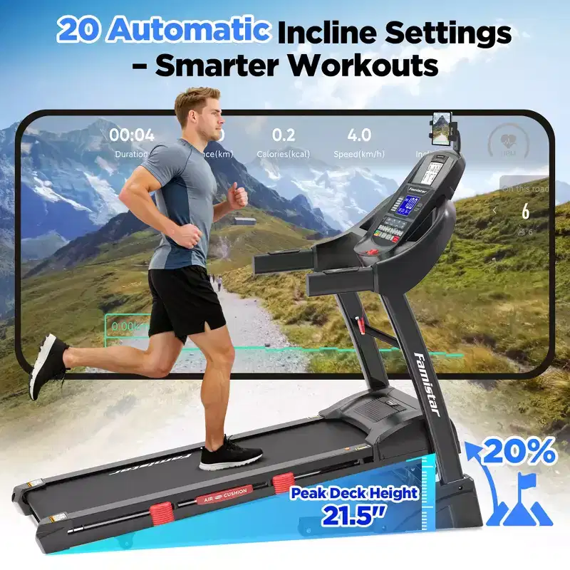 5.0HP Folding Treadmill for Home w/ 20 Auto Incline,Smart APP,300lb,HiFi Bluetooth Speakers,64 Programs,12MPH Speed,Foldable Treadmill Running Machine