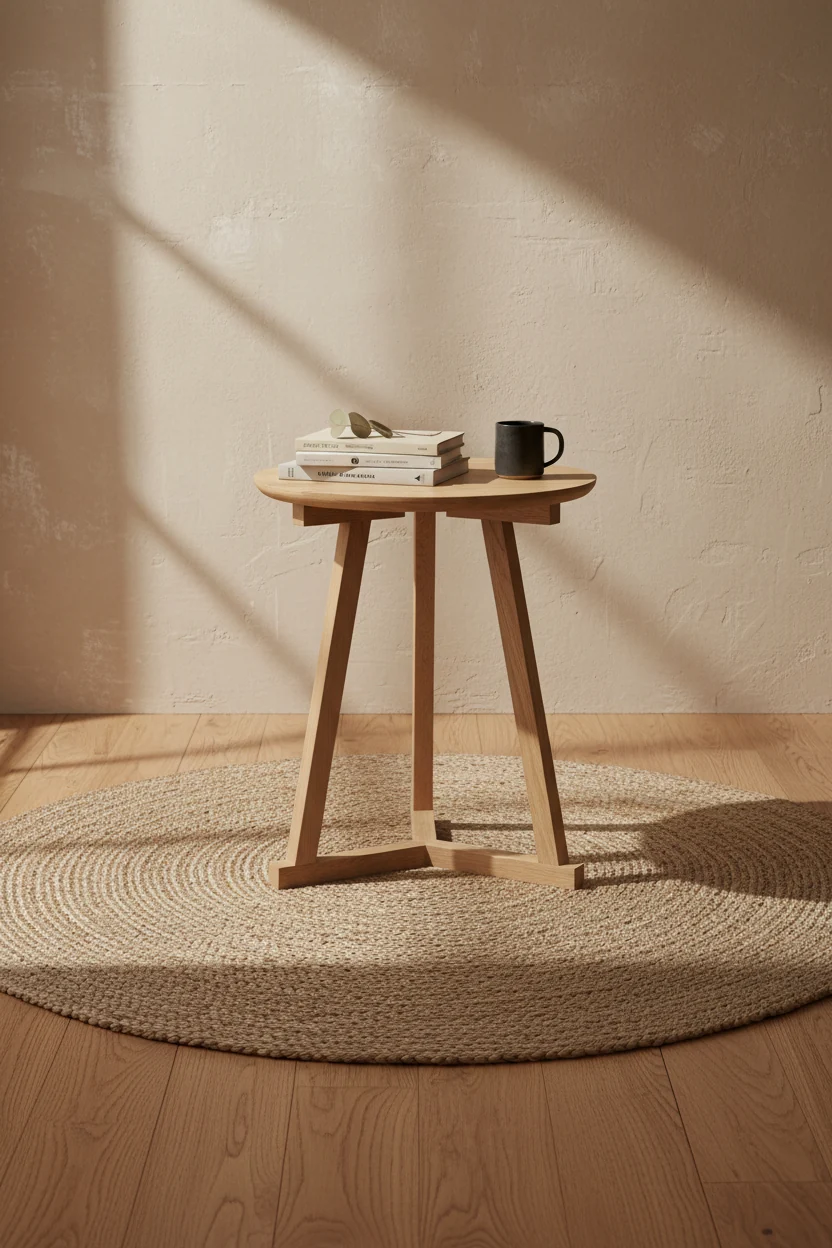 Contemporary Wood Tripod Side Table with Light Versatile Design for Living Room or Bedroom