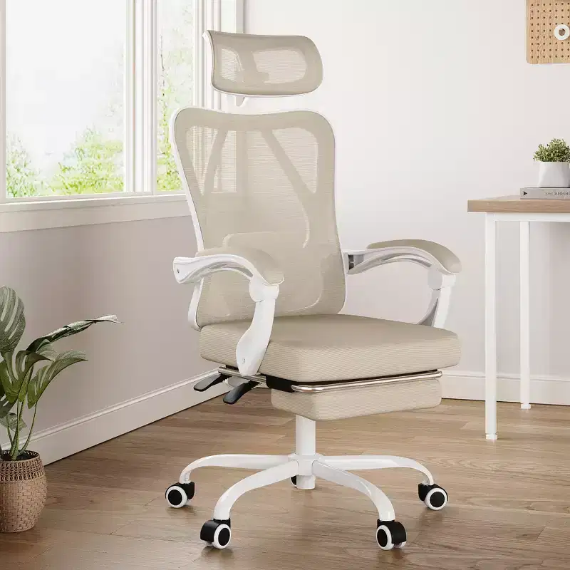 MAYEERTY Ergonomic Mesh Office Chair - With Headrest, Lumbar Support & Footrest for Home Office & Study (Khaki)