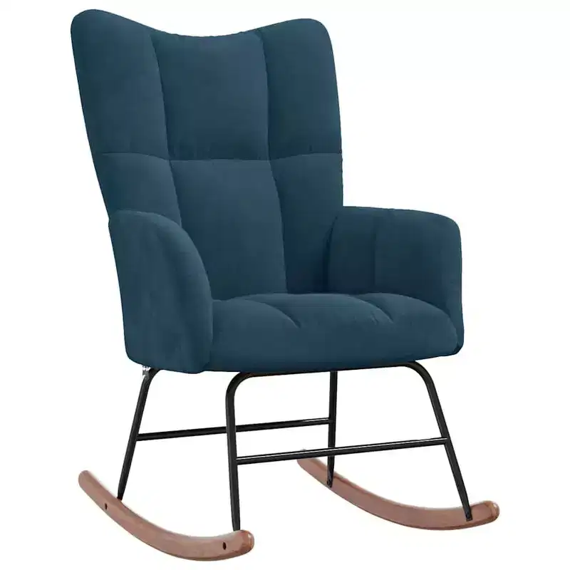 Rocking Chair Accent Side Chair Padded Seat for Living Room Velvet Blue Without footrest