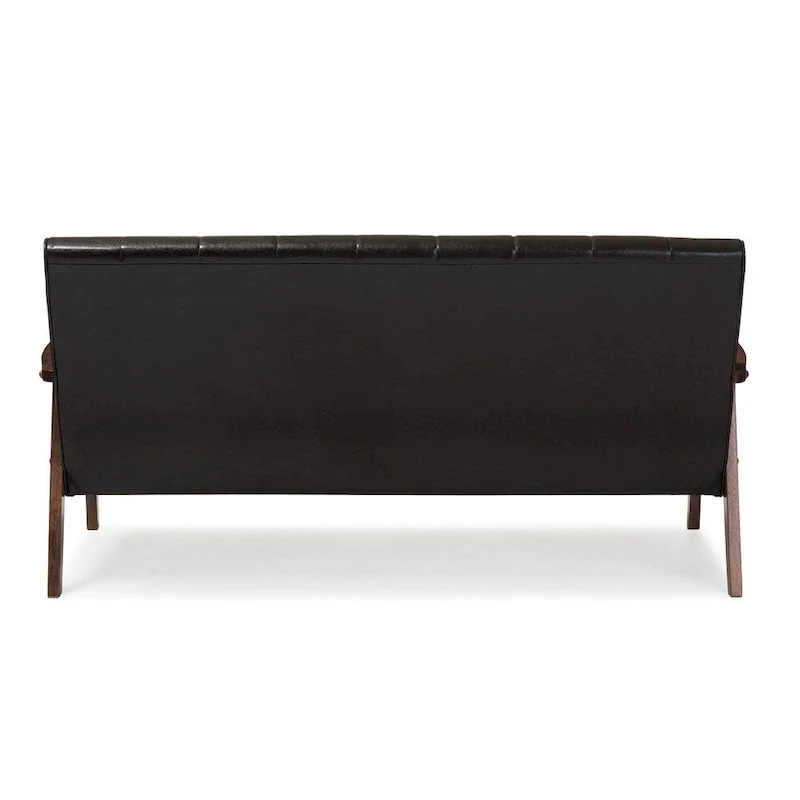 Baxton Studio Nikko Mid-century Modern Scandinavian Style Dark Brown Faux Leather Wooden 3-Seater Sofa