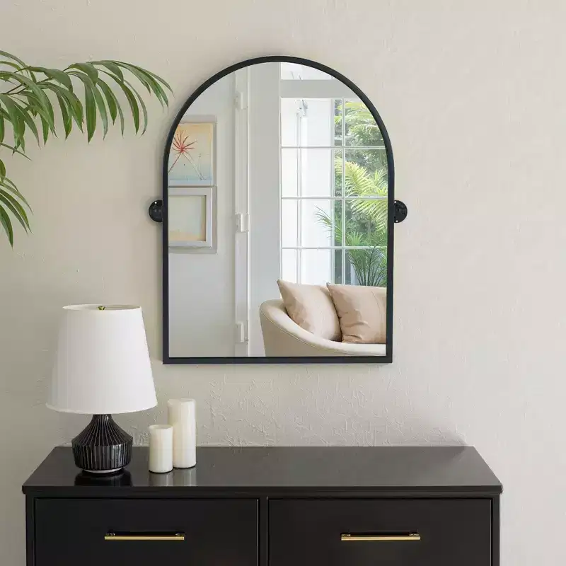 Iron Right Angled Arched Black Hardware Hanging Mirror 91x61x4cm