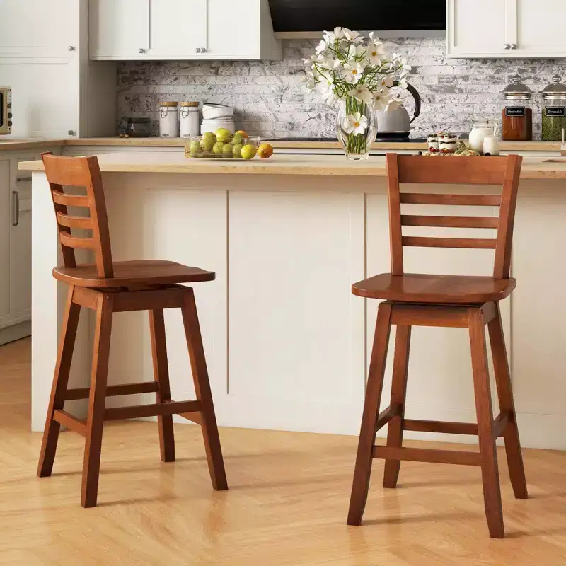 Costway 2 PCS 24.5 Counter Height Bar Chairs Swivel Bar Stools with Hollow Backrest Brown/White