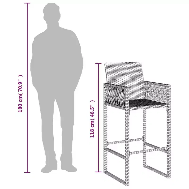 vidaXL Garden Bar Stool PE rattan, powder-coated steel, 100% polyester