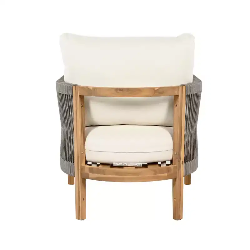 Christopher Knight Home Celeste Patio Rope Weaving Acacia Wood Upholstered Club Chair (Set of 2)