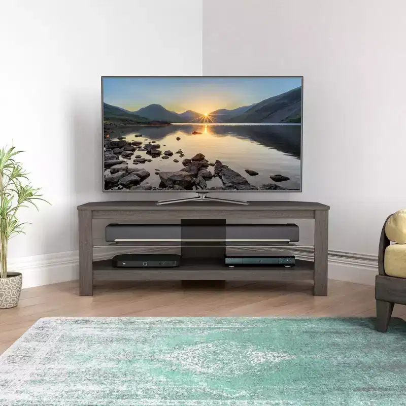 AVF Calibre Corner TV Stand for TVs up to 55" Gray: MDF Frame, Open Shelves, 88 lbs Capacity, 45.3" Width