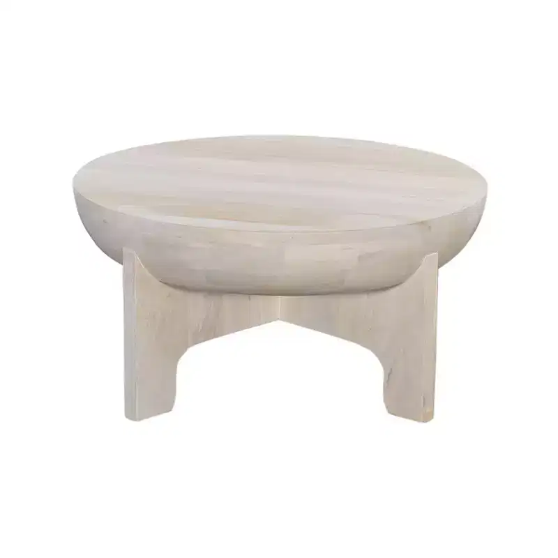The Urban Port 32" Coffee Table Mango Wood Drum Top Classic Washed White