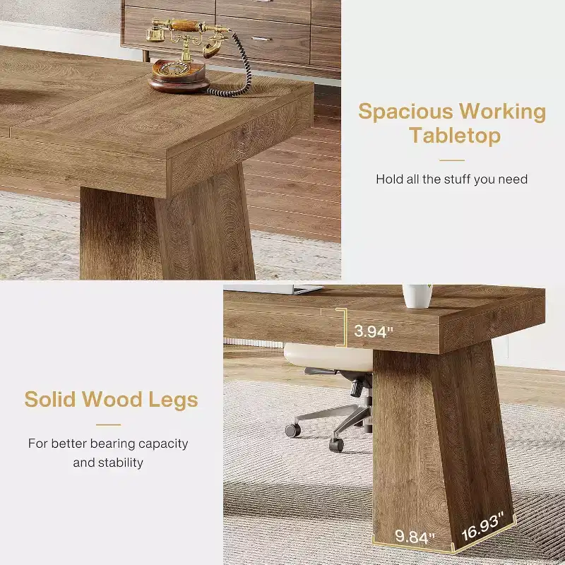 Lantine 55 Inches Home Office Executive Desk with Double Trapezoid Base