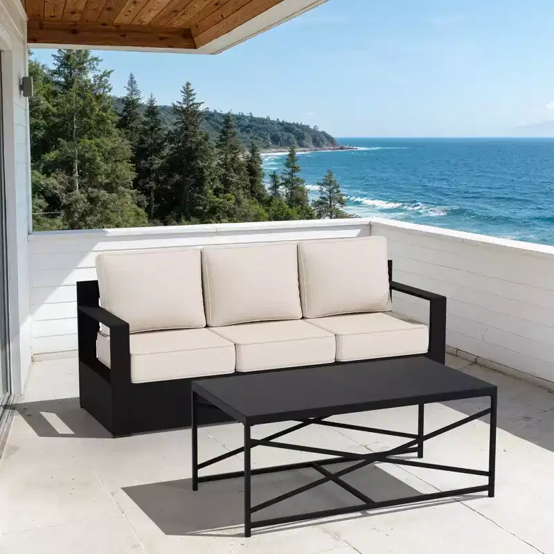 UPTIOT Outdoor 3-Seat Sofa & Coffee Table Set with Weather-Resistant Fabric