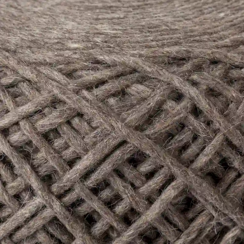 Handwoven Brown Wool Round Pouf with Diamond Weave Pattern