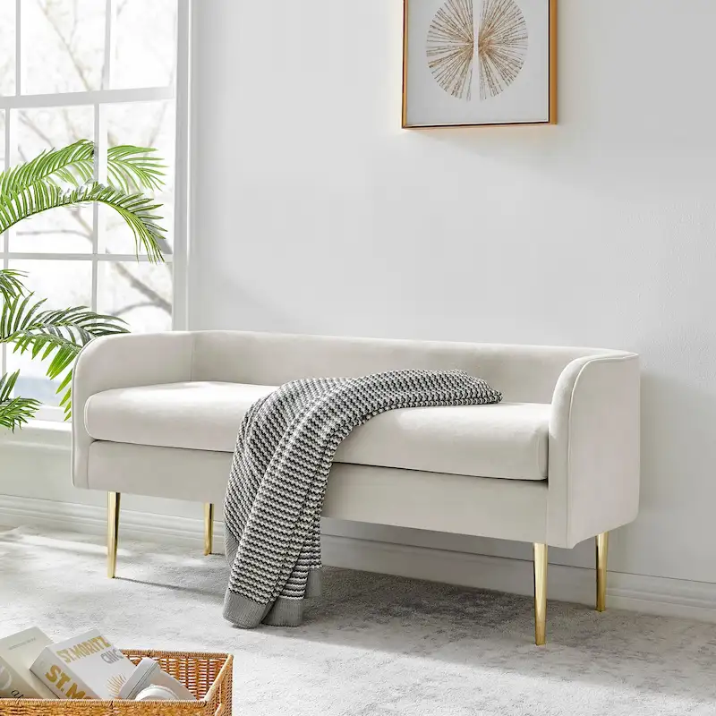 Velvet Upholstered Bedroom Bench | Tufted Seat | Entryway & Foot of Bed Bench