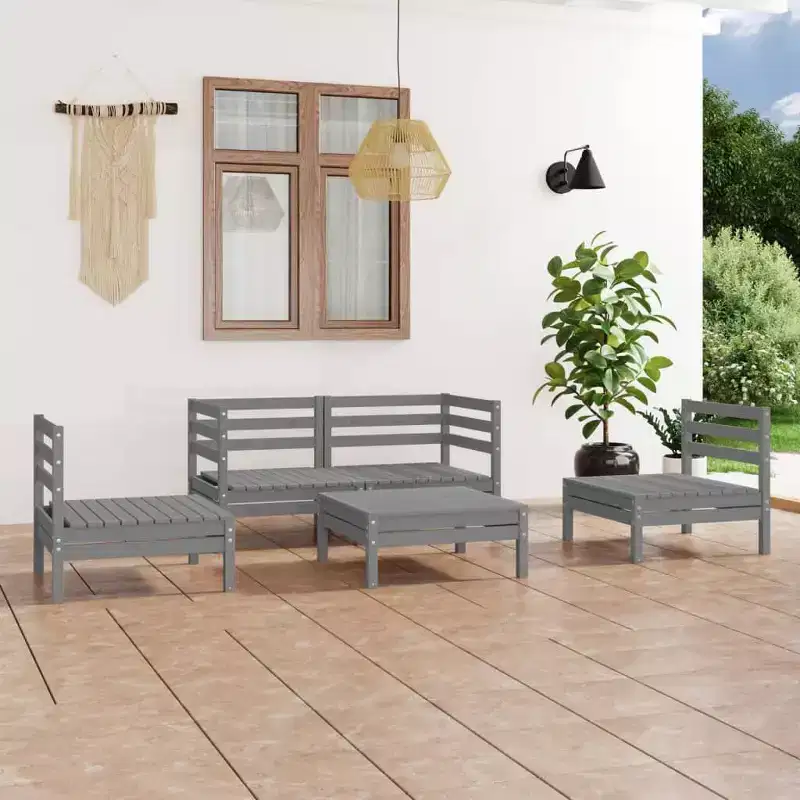 vidaXL Garden Lounge Set Grey Solid pinewood Modular Garden Lounge Set