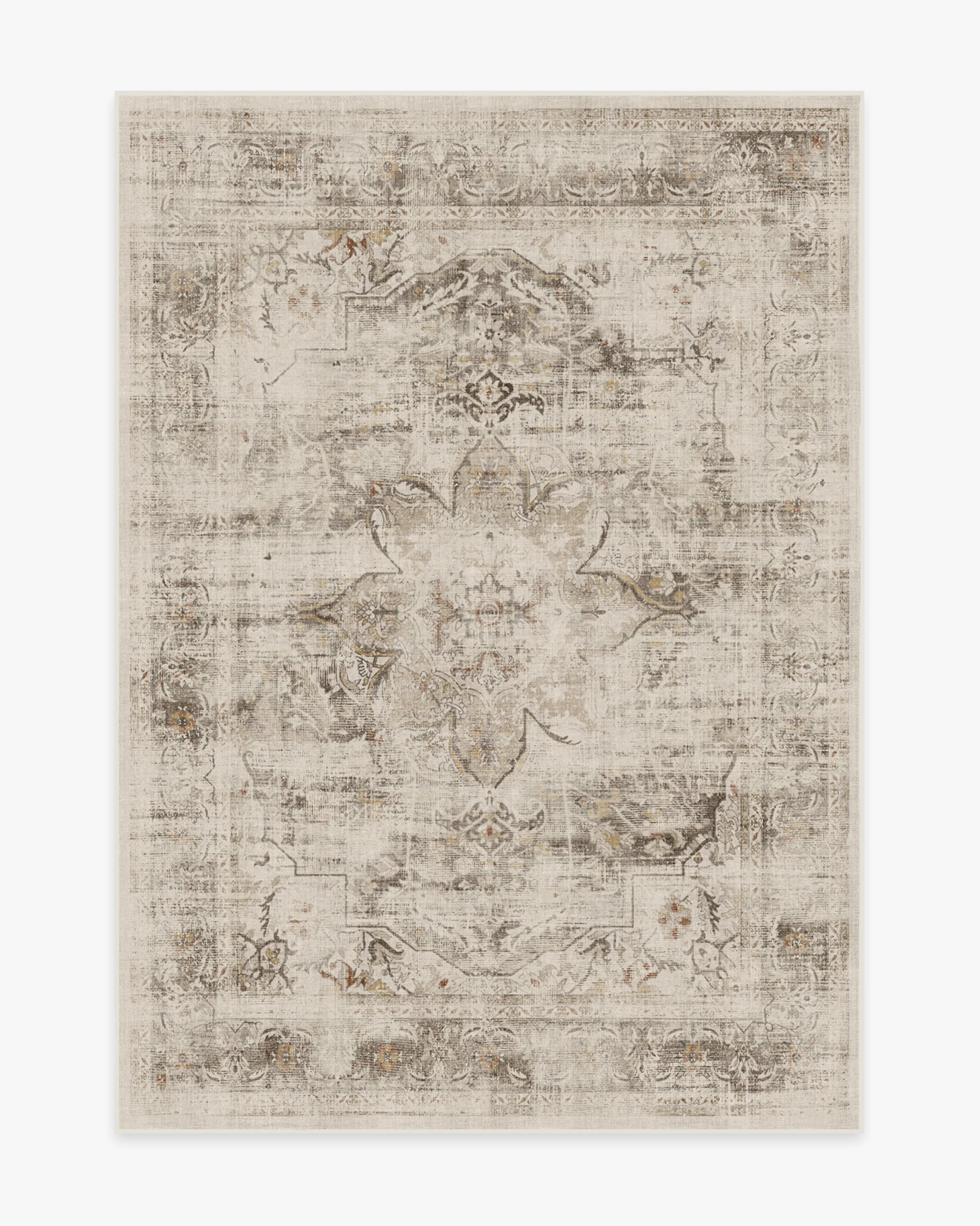Rustic Farmhouse Flatwoven Rug with Washable Brown Cream Floral Medallion for Bedroom & Living Room