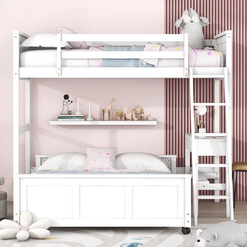 Full Over Full/Twin Over Full Bunk Bed with Desk