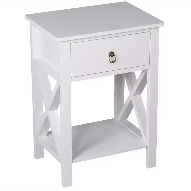 1-Drawer White MDF Nightstand, 15.75 in. Wide