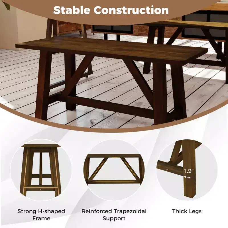 1/2 PCS Wooden Dining Bench Farmhouse Shoe Bench Entryway Seat with Rubber Wood Frame