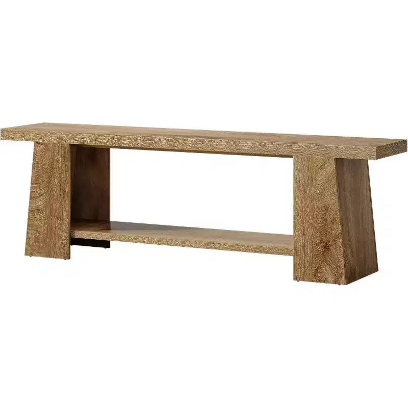2-Tier Entryway Bench, 59-inch Shoe Bench with Storage Shelves, Wood End of Bed Bench for Entryway, Bedroom, Living Room