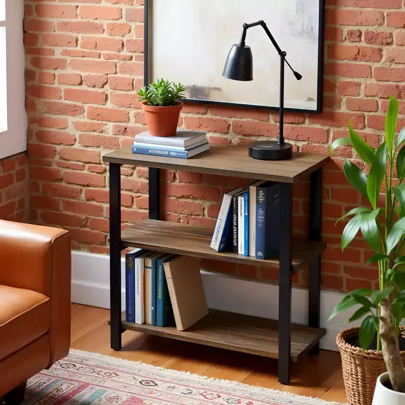 31" Pomona 2 Shelf Bookshelf Metal and Solid Wood Natural - Alaterre Furniture